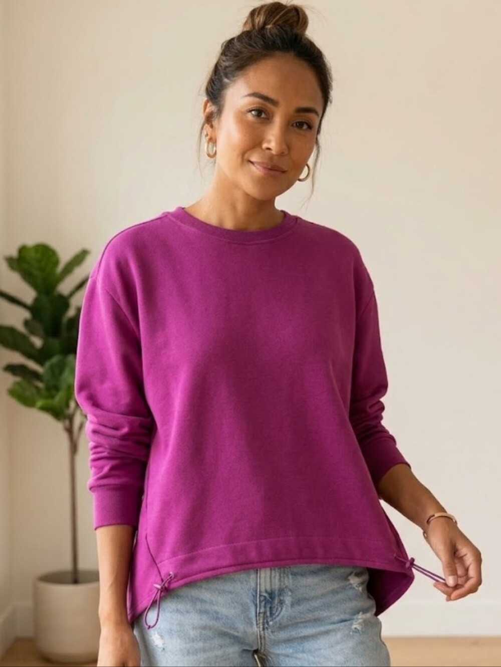 Sincerely Jules Sweatshirt Medium Drawstring Front Detail Magenta